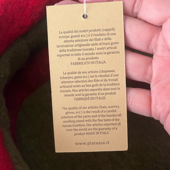 NWT Platania Wool Hat Made In ITALY Red and Olive Floral - Picture 10 of 10